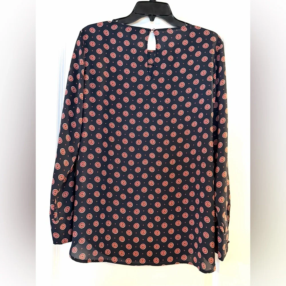 Long sleeve ruffle front blue and Pink Floral Blouse - Picture 4 of 8